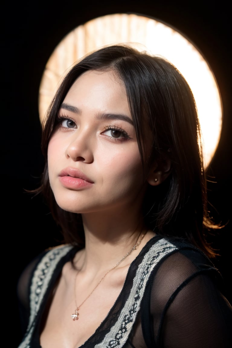 portrait of woman ,(25 years old),smile,(eye contact:1.3),(intense stare:1.3),on a (plain black background:1.2),(headshot:1.2),(face focus:1.1),(facing the camera:1.2),head in the centre,slight smile but sad,(facing straightforward:1.2),(forward facing:1.1),face focus,f1.4,40mm,photorealistic,raw,8k,skin pores,dried-up,textured skin,intricate details,dramatic light,award winning,Strong emotional expression,depth of field,blurry,Bokeh,by Nori Inoguchi,