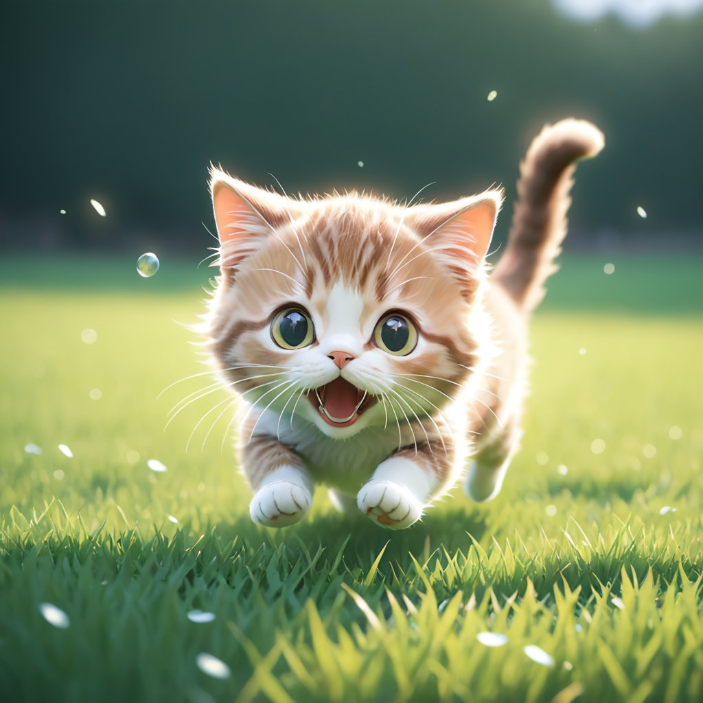 Cat chasing on the grass