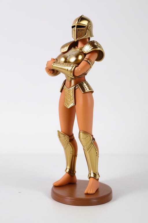 a slender busty female, figure hugging gold armour