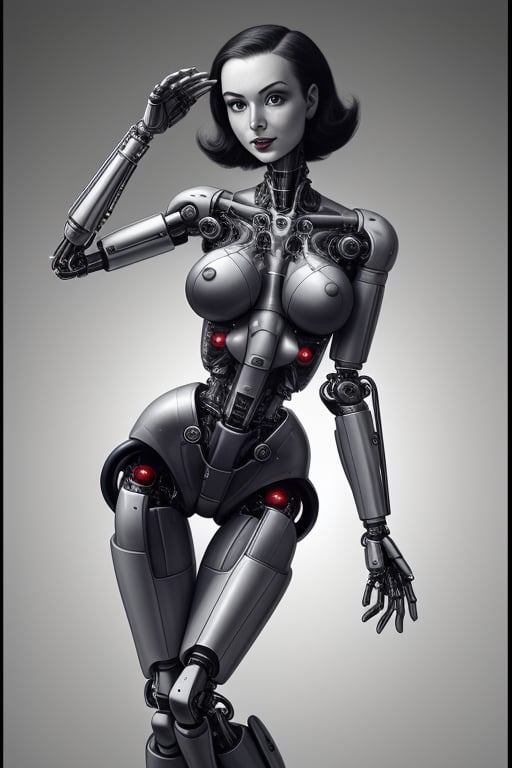 A 1950's cybernetic woman. slim slender figure