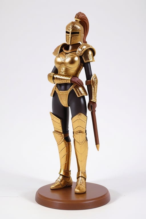 a slender busty female, figure hugging gold armour