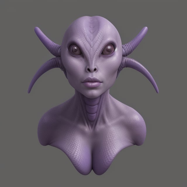 an alien female, with scaly purple skin
