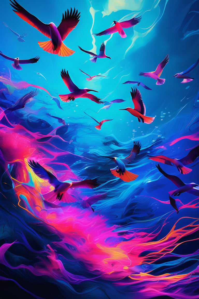 
Ocean Neon Abstract aves