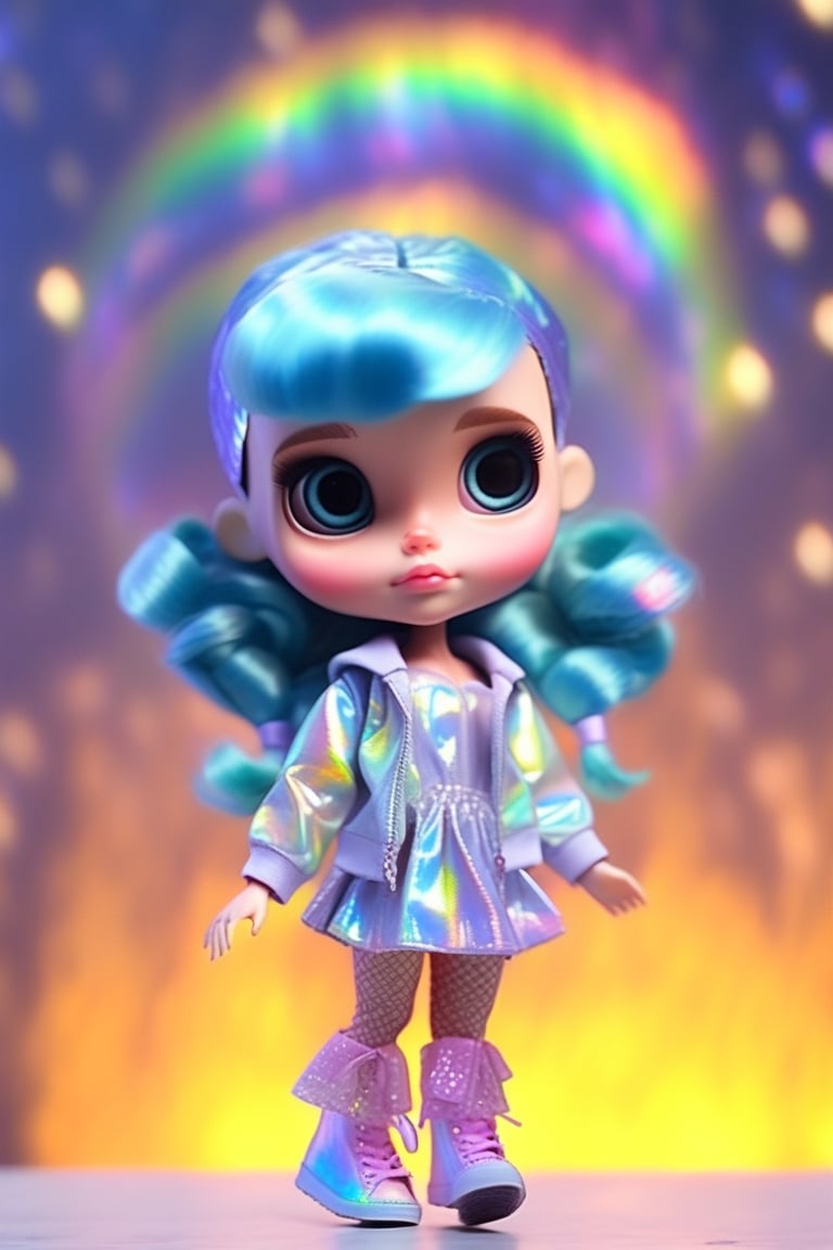 Blythe doll style holografic style ,noc-wfhlgr,disney pixar style