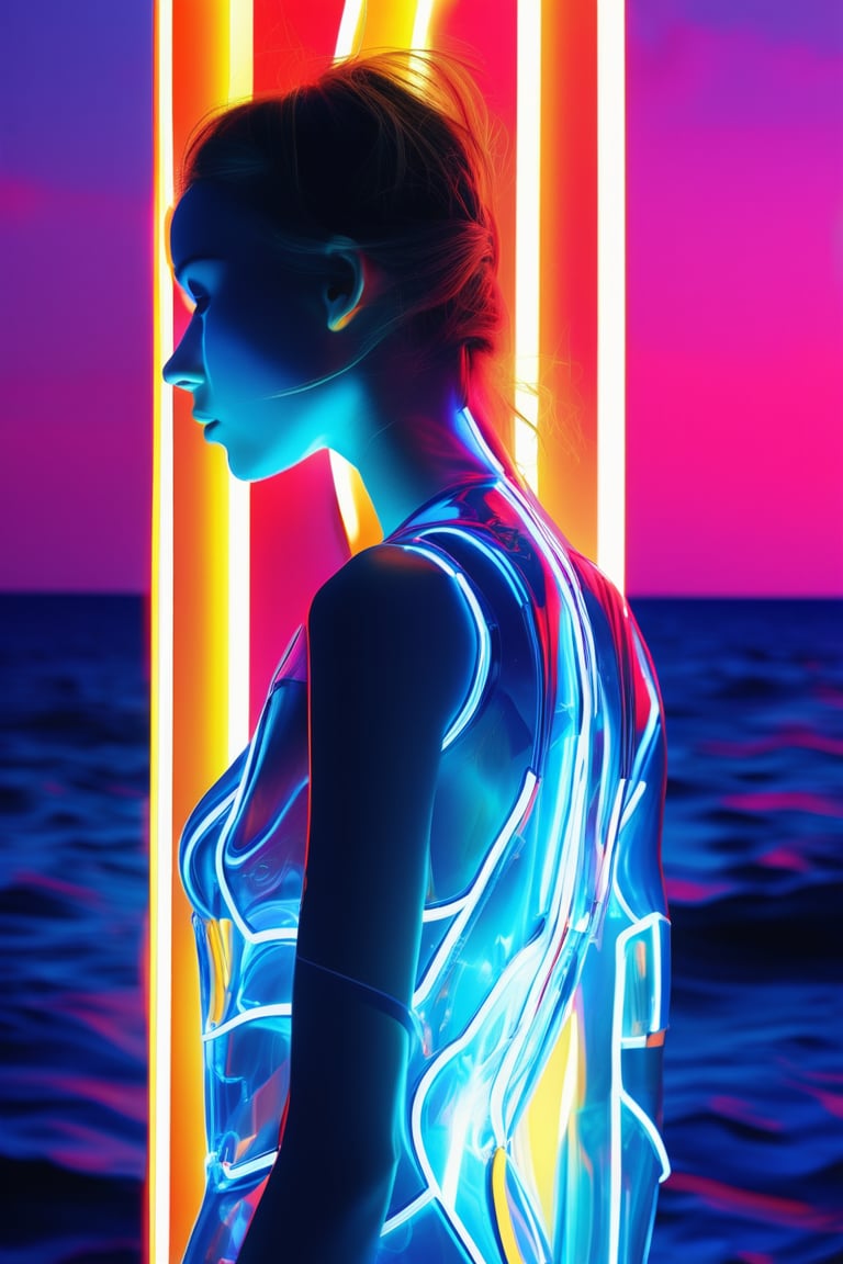 
Ocean Neon Abstract ciborg woman 