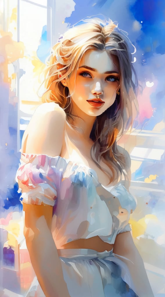 painting of a woman in a white dress posing for a picture, beautiful gorgeous digital art, beautiful art uhd 4 k, realistic cute girl painting, beautiful digital painting, rossdraws pastel vibrant, gorgeous digital painting, watercolor digital painting, beautiful digital art, beautiful digital artwork, painting of beautiful, digital art picture, glossy digital painting, hd digital painting, beautiful digital illustration