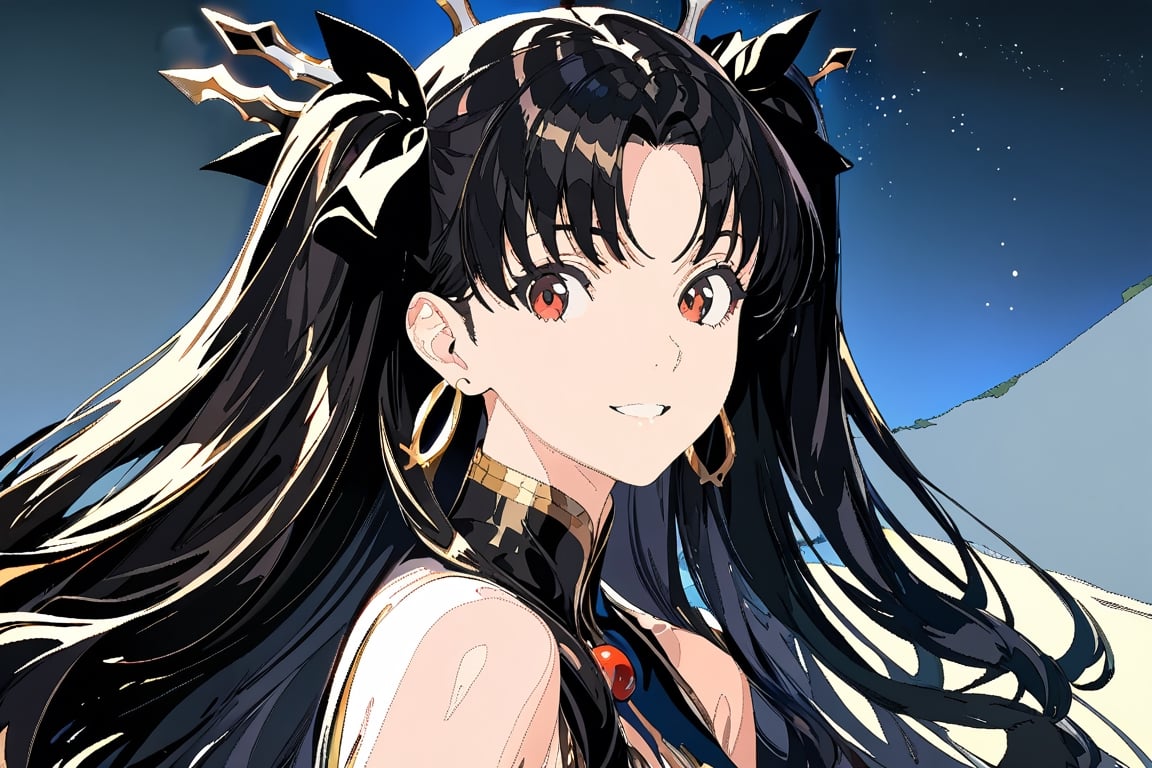  (masterpiece, top quality, best quality), (1girl), full body,portrait, extreme detailed,Cogecha,ishtar \(fate\),8k,high resolution,smile,face looking into camera,night,starry sky,panoramic
