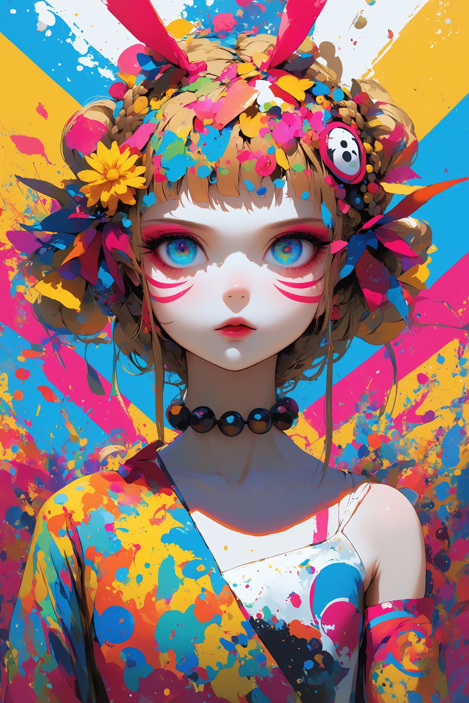 aesthetic,esthetically Japanese  modern art,
,1 girl,beautiful blue eyes,superbly crafted braided hairstyles,amazingly intricate braid hair,Beautiful  pigtails braided with flowers,long pigtails, ,
each meticulously created braid decorated with delicate accessories and beads,aesthetic,Realistic Blue Eyes,dal-1,colorful,DonMD1g174l4sc3nc10nXL ,dal-27,art_booster