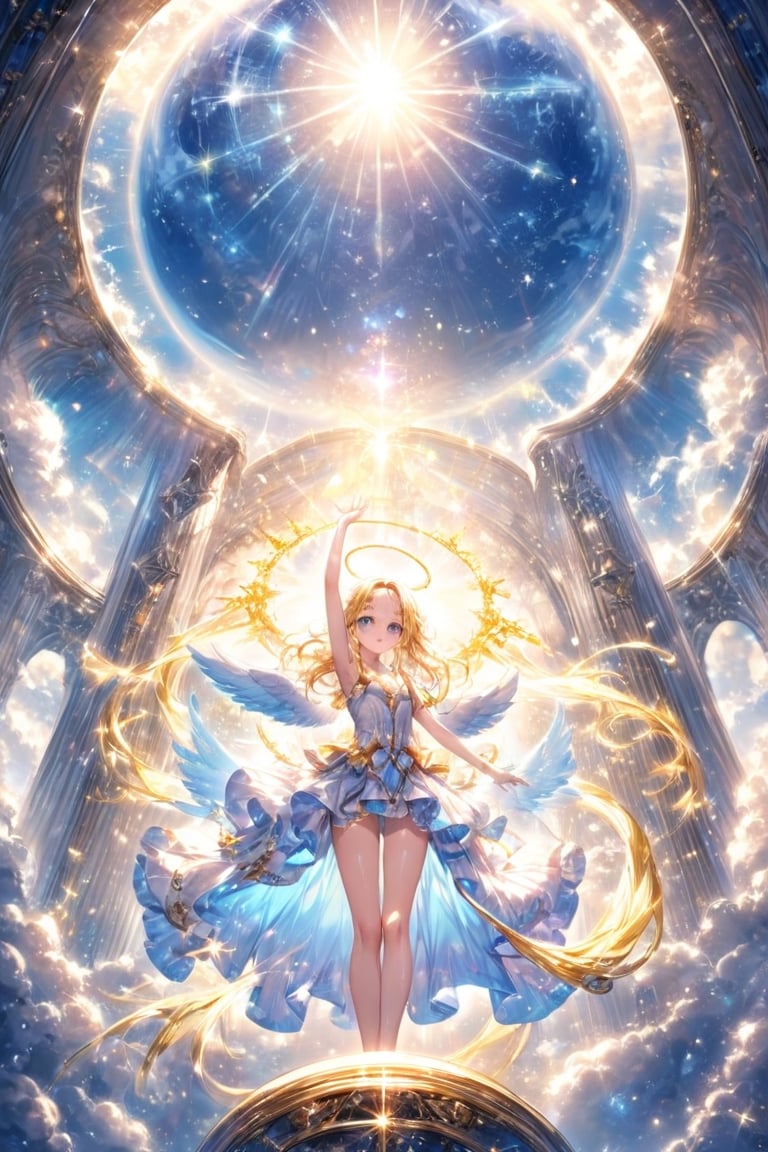 angelic angel, heaven, light, shiny, one_arm_up, orb of light, lots of detail