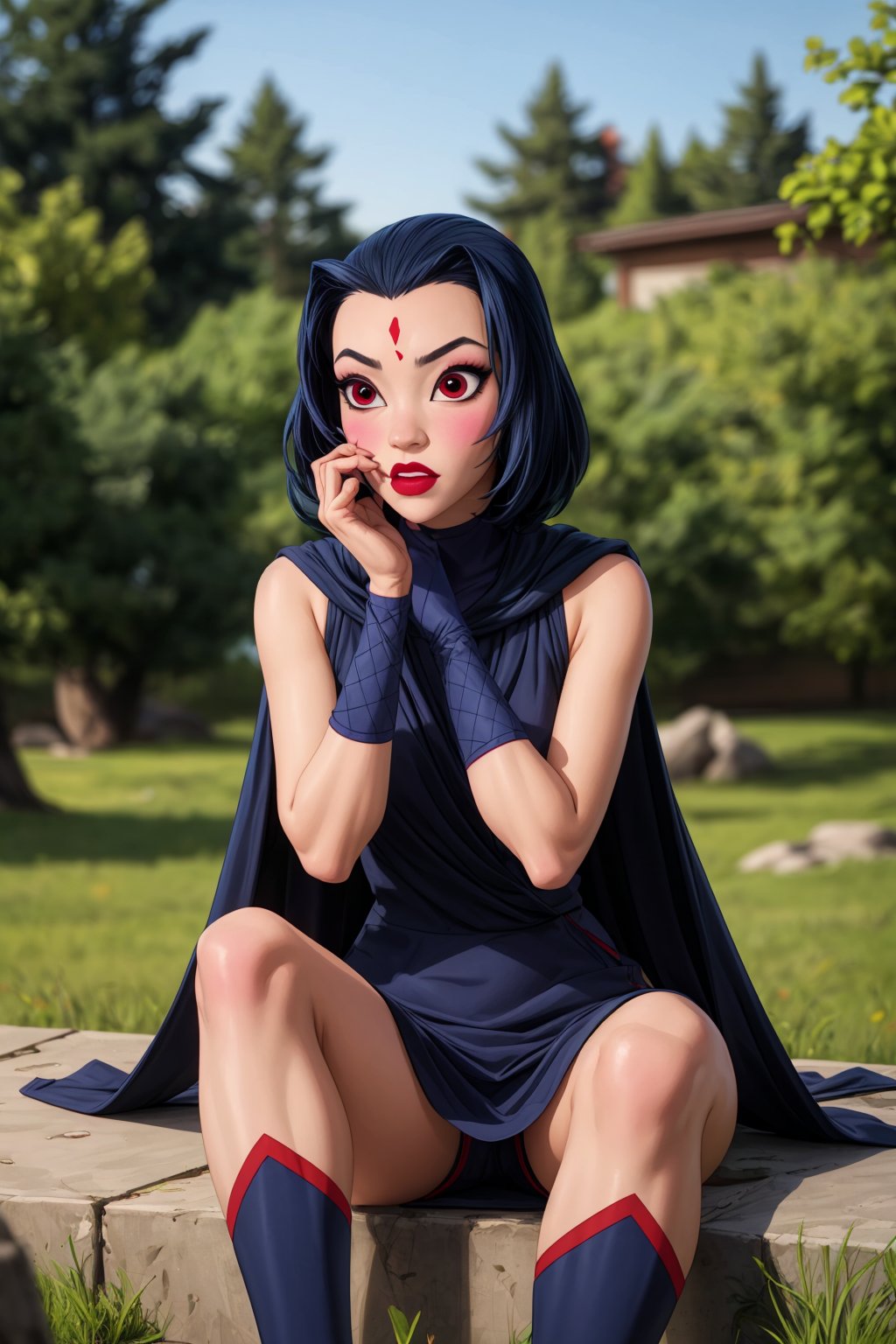 nar_kurenai_yuhi,forehead protector,bandages,sarashi,red eyes,makeup,lipstick,ninja,lipstick,fishnets,sitting,