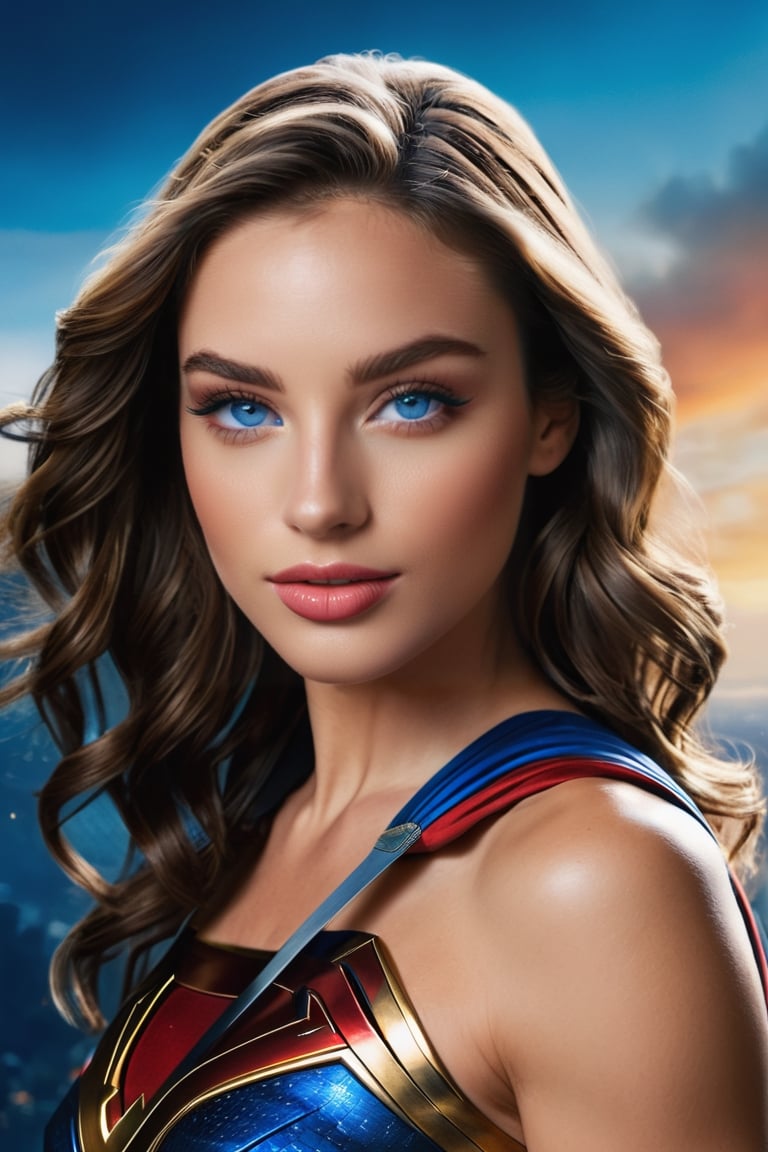 Detailed eyes, detailed faces, more details, realism, photorealism,
1girl, (solo:1.2), young woman, 25yo, ((supergirl)), beauty, brunette,
DC Comics Wonder Woman, image of actor Gal Gadot-Varsano

((SET TONE))},
{(blue_eyes, bright_pupils), makeup, smile},
 
{(blonde, long hair, center part hair, windy)},

{(background,((flying:1.6),"flying in the sky","island city below",clouds,dynamic pose,faceing_viewer,wide shot,smile,from above,pov),dawn)},(beautiful_face:1.5) , (full_body:1.6), (masterpiece, best quality:1.4), more details XL