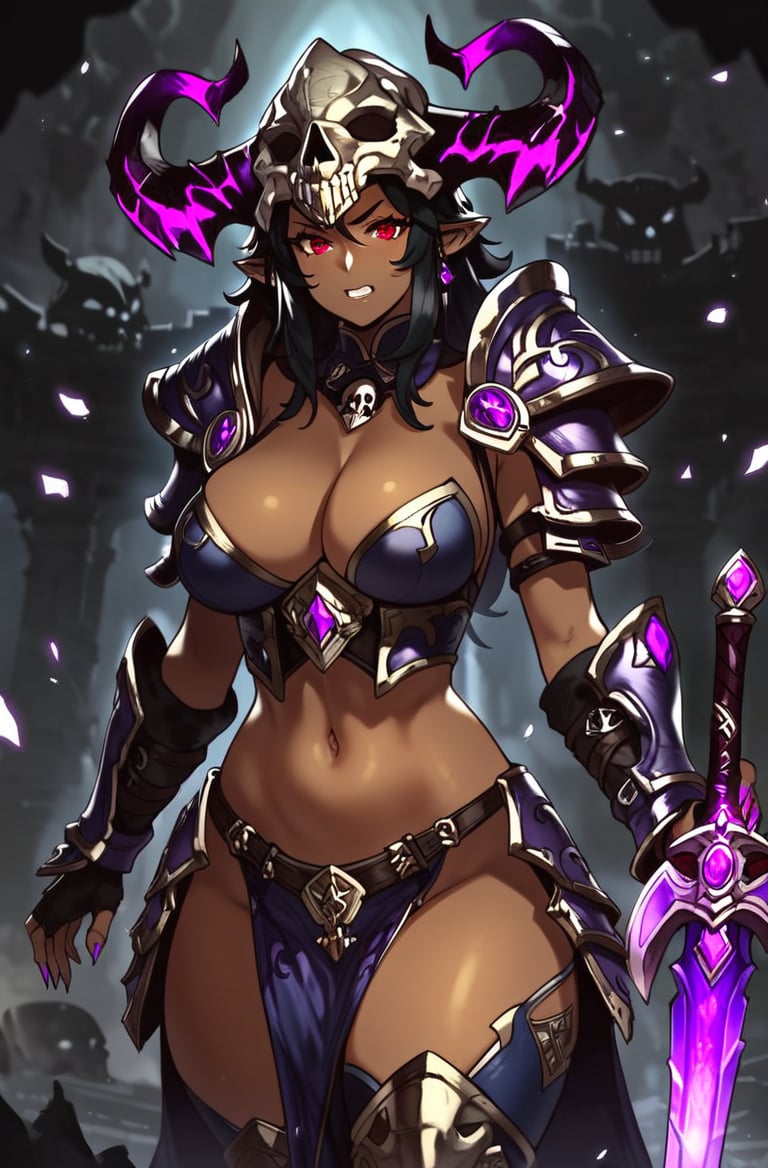  score_9, score_8_up, score_7_up, masterpiece, best quality, highres, AoiDef, 1mature female,fallen paladin,sword,wizard, cast magic,fantasy world, Skull helmet in head in the of with skulls,shards,monster girl,source_furry, armor,Beautiful armor,pretty eyes,source_questionable,muy,angry,curvy,dark background,red eyes,(dark skin),more details,wide hips,piglet,!!style,Expressiveh