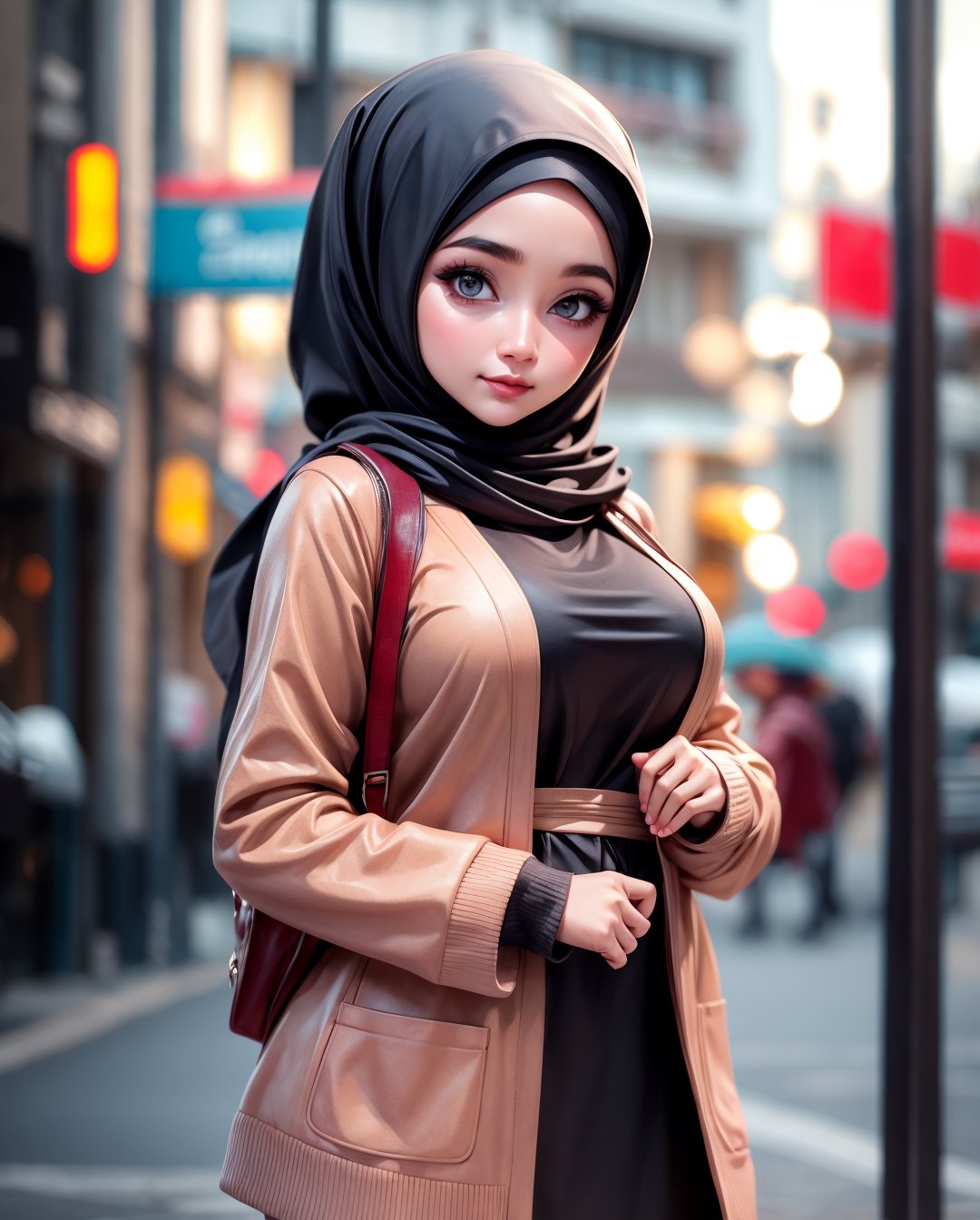 1girl solo hijab , realistic,hijab indonesia background blurry bokeh , (ultra hdr) (professional photograph),hijab indonesia,3D MODEL