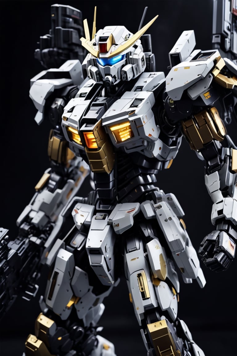 Studio background , gundam armor ,cyborg style,heavy armor , heavy weapon , details armor,rocket launcher,4k ,heavy sword,heavy cybord sword , electricity surrounded, fighting_stance , military cyborg backpack, cyborg heavy armor ,very heavy armor , black gold body colour , sparkling electric surrounded effect , cyborg tank , mirror background ,flying ,titanfall game style, 