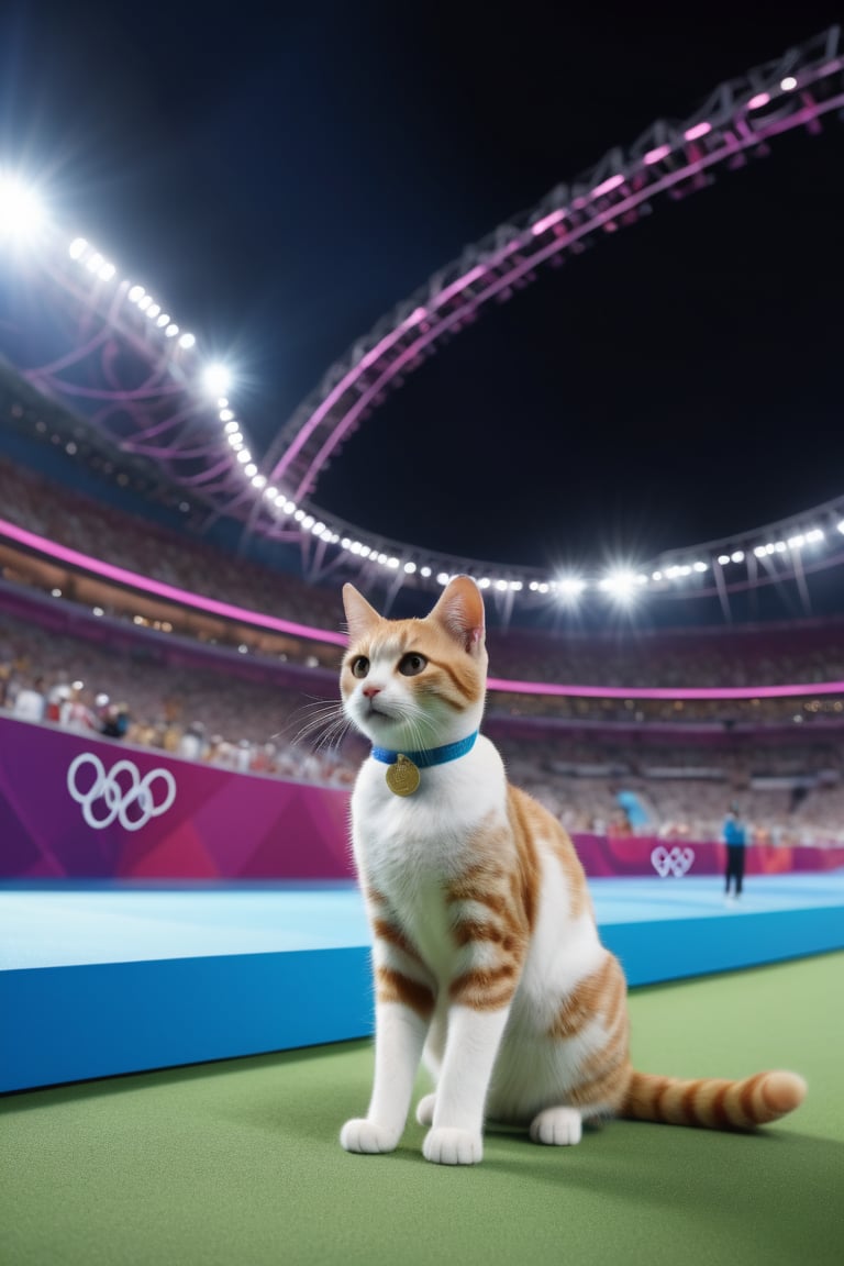 8K, UHD, low-angle perspective, panoramic, photo-realistic, first-person view, cinematic, cats acting in olympics 2024 woke opening ceremony