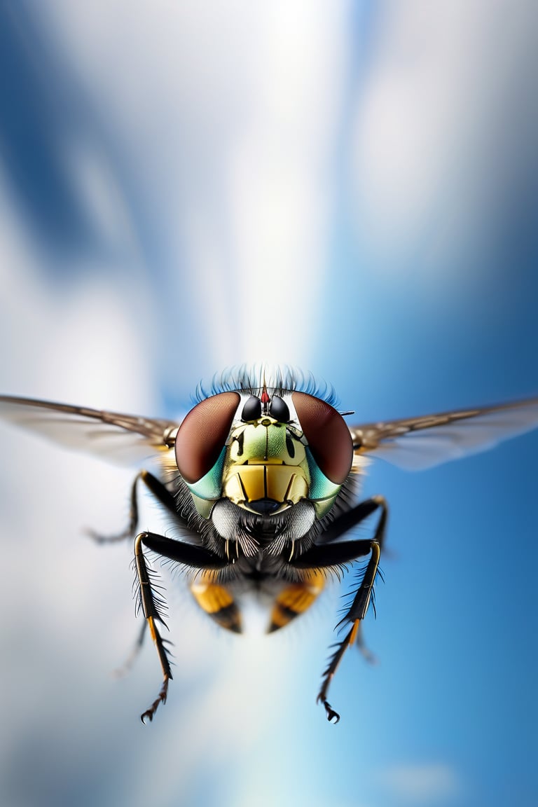 8K, UHD, perspective macro shot, photo-realistic, fly
flying straight towards camera (head-on:1.2) centered, looking perfectly ahead, perfect lighting, speed movements, slow shutter speed, motion blur, natural