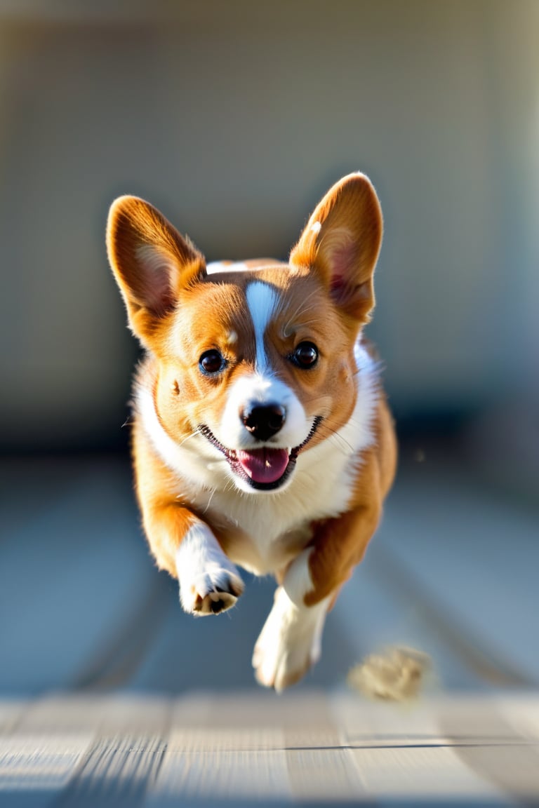 8K, UHD, perspective macro shot, photo-realistic, corgy
flying straight towards camera (head-on:1.2) centered, looking perfectly ahead, perfect lighting, speed movements, slow shutter speed, motion blur,