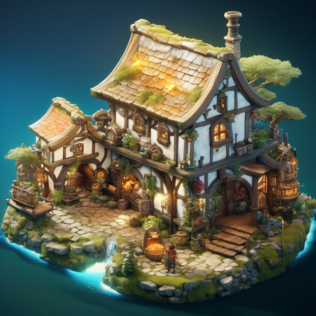 8k, RAW photos, top quality, masterpiece: 1.3),
A fantasy fairy village
, miniature, landscape, depth of field, ladder,  from above, English text,Ore, cave, torch,Underground lake, isometric style, simple background, white background,3d isometric,steampunk style,ff14bg,DonMSt33lM4g1cXL,DonMD0n7P4n1cXL