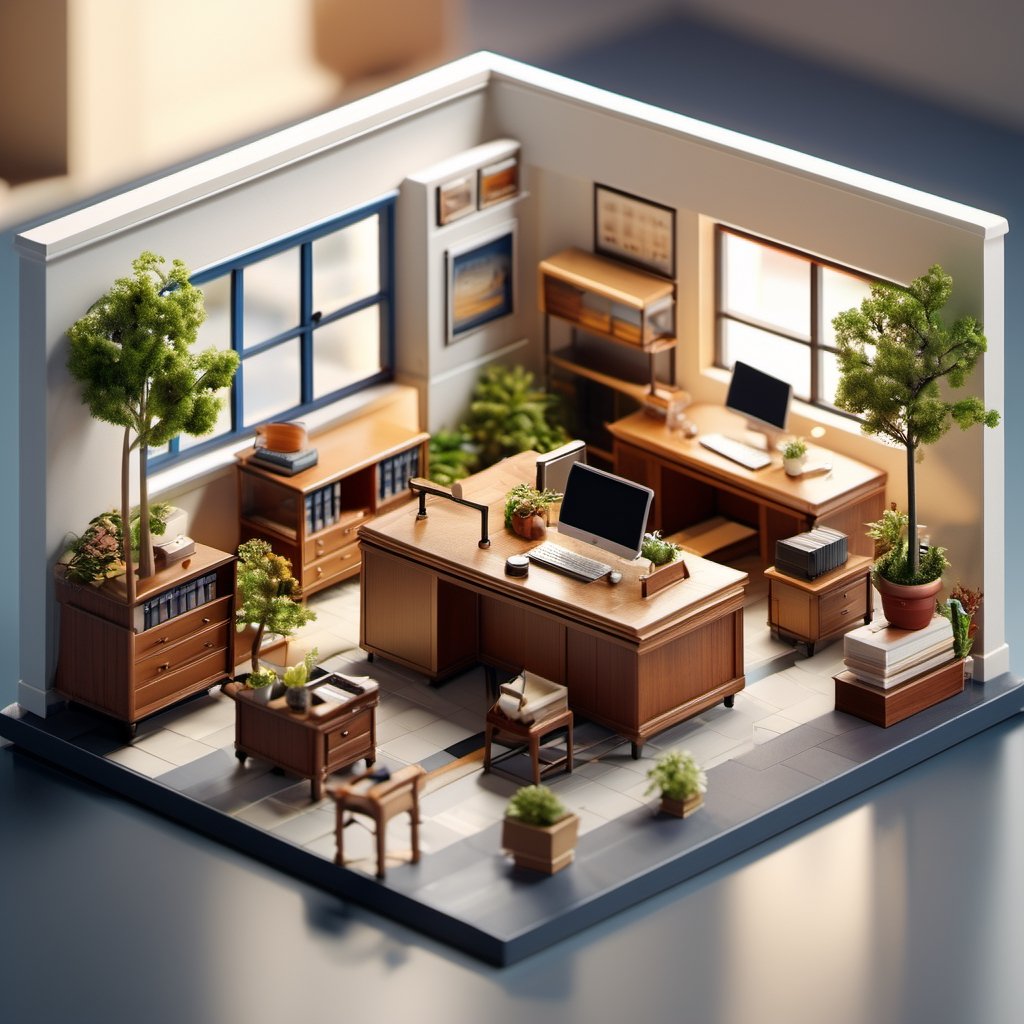 8k, RAW photos, top quality, masterpiece: 1.3),
 "Office buildings
, miniature, landscape, depth of field, ladder, table, from above, English text, chair, lamp, coffee, architecture, tree, potted plants, isometric style, simple background, white background,3d isometric