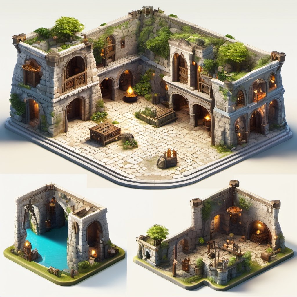 8k, RAW photos, top quality, masterpiece: 1.3),
Medieval chamber of commerce
, miniature, landscape, depth of field, ladder,  from above, English text,Ore, cave, torch,Underground lake, isometric style, simple background, white background,3d isometric,steampunk style,ff14bg,DonMSt33lM4g1cXL,DonMD0n7P4n1cXL