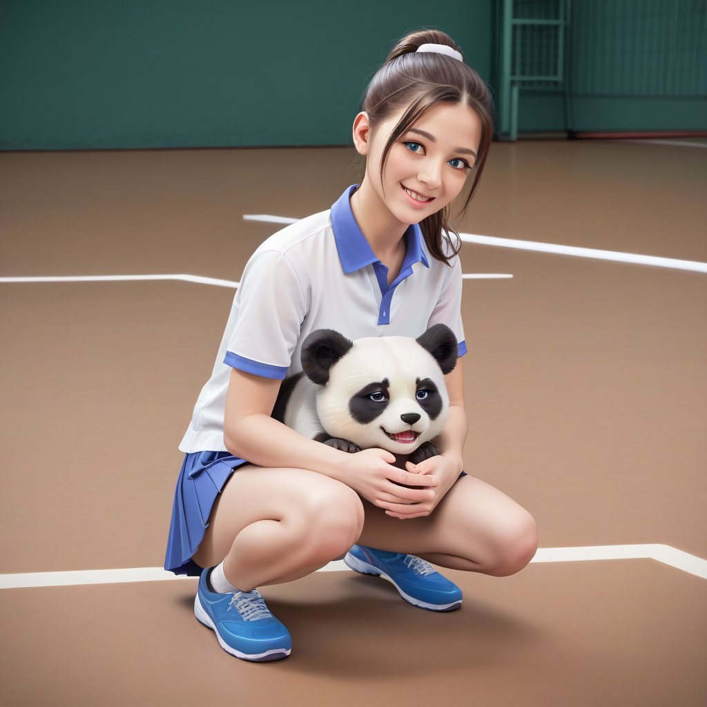 4k,masterpiece,best quality,a female panda playing  tennis,feral,