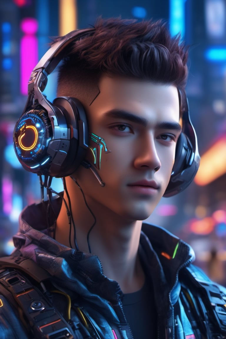 3d,futuristic,1boy,26 yrs old,face,masterpiece,cyberpunk theme,robotic face,robotic eyes,x-ray vision,headset,8k,highly detailed,best quality,bokeh,blurred background,cyberpunk city,sharp jawline,best image,photorealistic,realistic,natural skin,detailed face,good face,low saturation,medium contrast,neon, looking at viewer,