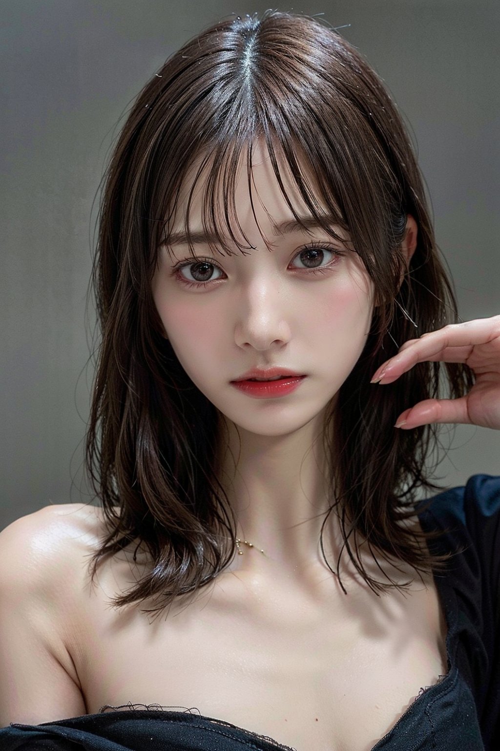 (Best quality, 8k, 32k, Photorealistic, UHD:1.2),

lifelike rendering, Photo of Pretty Japanese woman,  yo,double eyelids, highly details glossy eyes, glossy full lips, exquisite facial, natural medium-large breasts, soft curves, (pale skin:1.3), exquisite skin texture, necklace with a tiny charm, shape focus, ray tracing,  detailed hair, detailed fabric rendering,

 charming face,