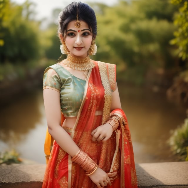 beautiful cute young attractive indian, village girl, 28 years old, wearing Indian traditional clothes