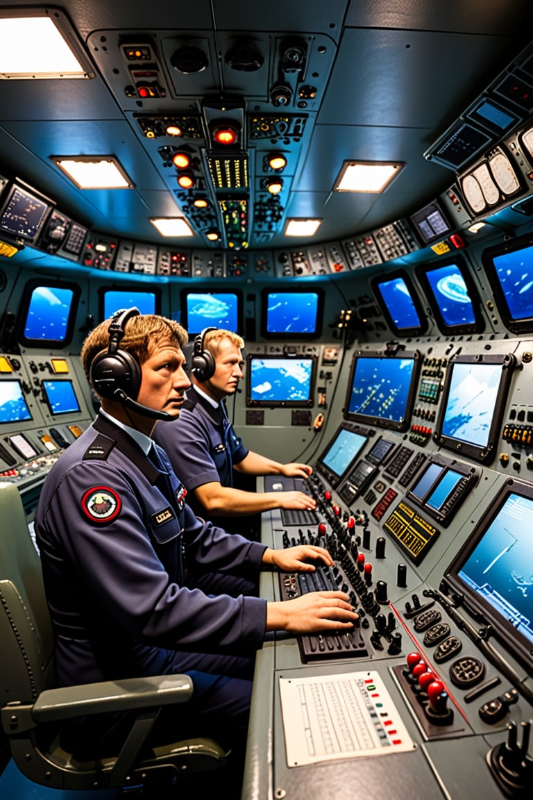 Typhoon class submarine control room with crew