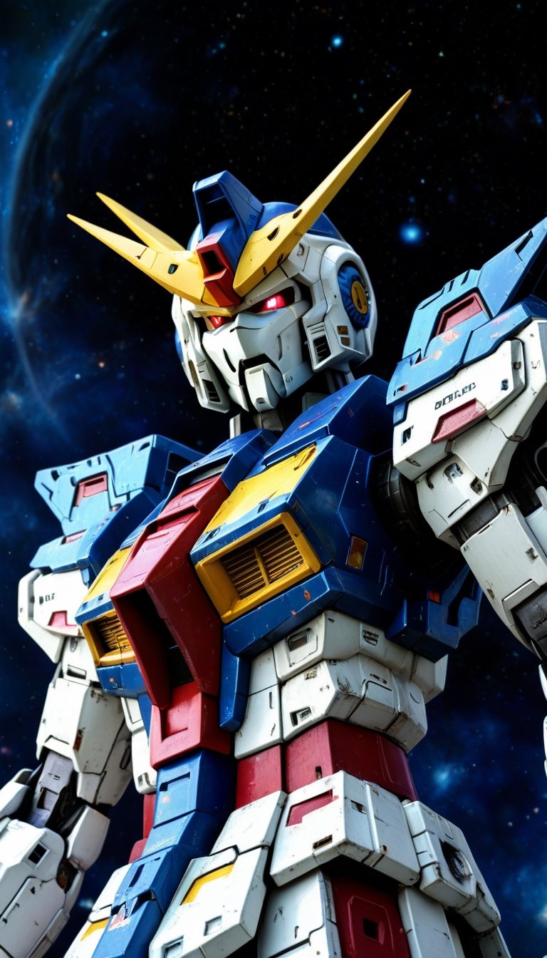 Masterpiece , (HDR:1.2) , ultra detailed , ultra best quality , perfect portrait ,  photo quality ,   a Gundam ,  Jet flight in the universe .