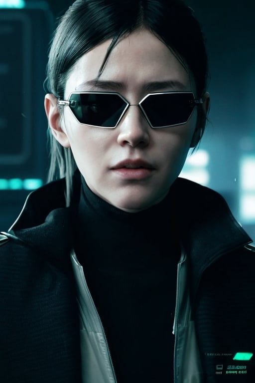 woman, futuristic glasses with chrome lenses, without eyes, no eyes, futuristic, cyberpunk, cyberpunk face, extremely detailed texture, ultra-realistic, cinematic lighting, photorealistic, cinematographic, atmosphere of suspicion, terror scene, ultra realistic, extremely detailed