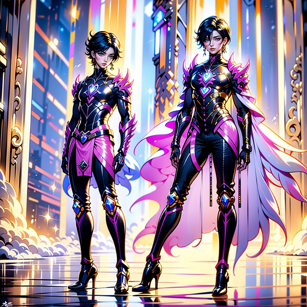 Realistic Image with human anatomically correct proportions and details, attractive curvaceous seductive supportive beautiful handsome pretty stunning dazzling outragious non-binary gender fluid androgynous femboy tomboy lgbtqiapn person, music and arts motiff, new unique uniform like a idol superstar superhero, power ranger, Purple Ranger, inspirig lover artist musician actor dancer singer bard, fullbody image, Spellcaster, sound music motion and feelings elements of power,cyber_armor,1 girl