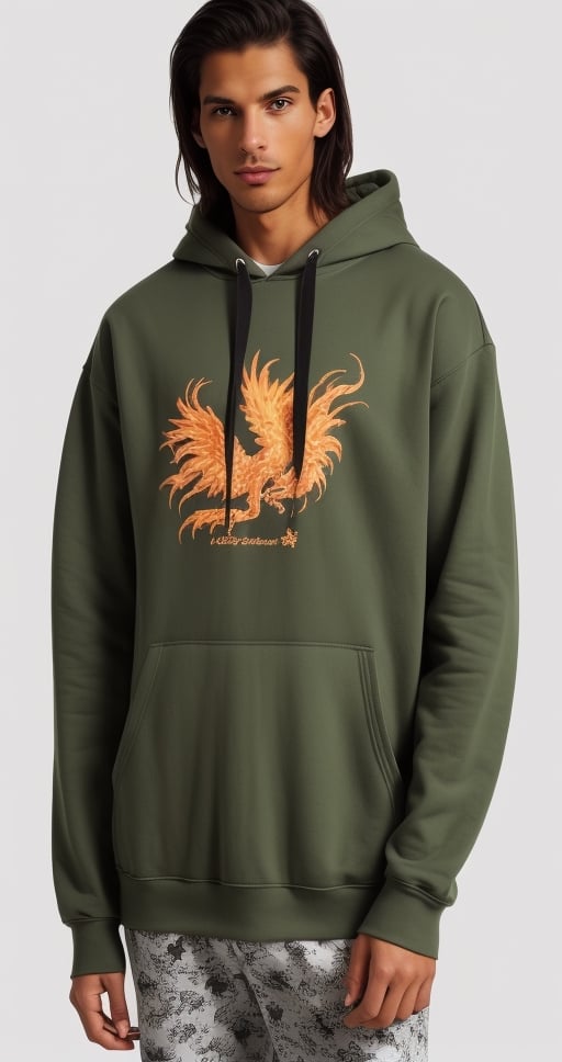 wearing hoodie with a phoenix print 