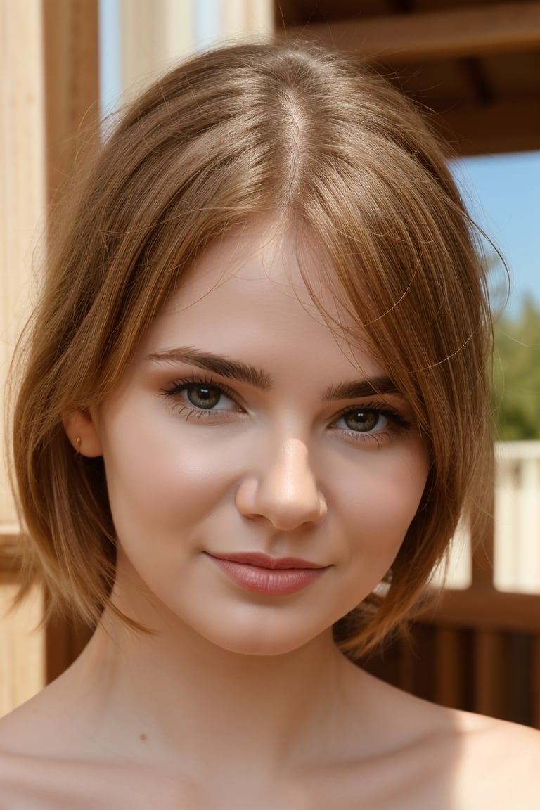 Extremely beautiful 17-year-old cute girl, Extremely healing beauty, extremely clear face, very cute, extraordinary aesthetics, Great photos, Cinematic Lighting, blue eyes, blonde short hair, small and natural nose, fluent light and colorful colors, only the face is visible, small and cute face, a beautiful smile on the face, sexy appearance, childlike innocence, photorealistic, Masterpiece, more saturation,REALISTIC,AIDA_LoRA_ElonaV