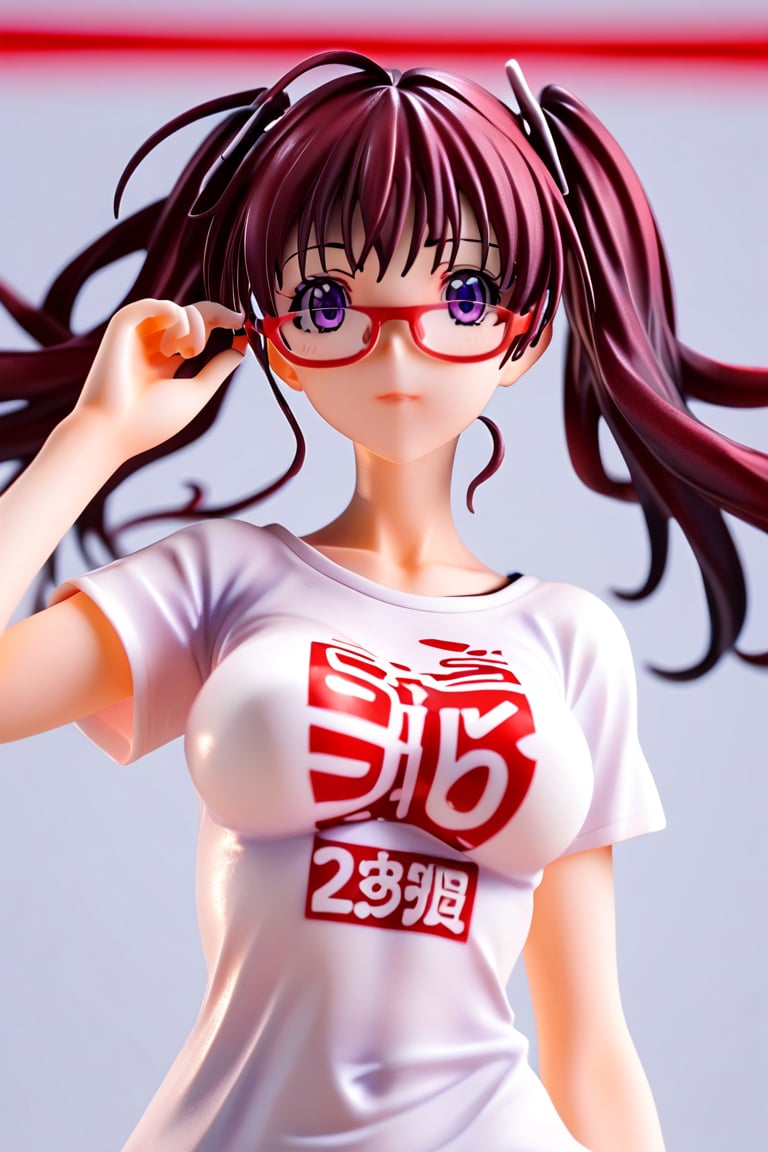 score_9_up, score_8_up,score_7_up,3D, facing_viewer,fully_clothed, score_9_up, score_7_up, PVC,anime,Anime Style.,Ink art style,PVC Style,noyamano ringo,glasses(red framed),twin_tails,purple_eyes,dark_red_hair,large_breasts