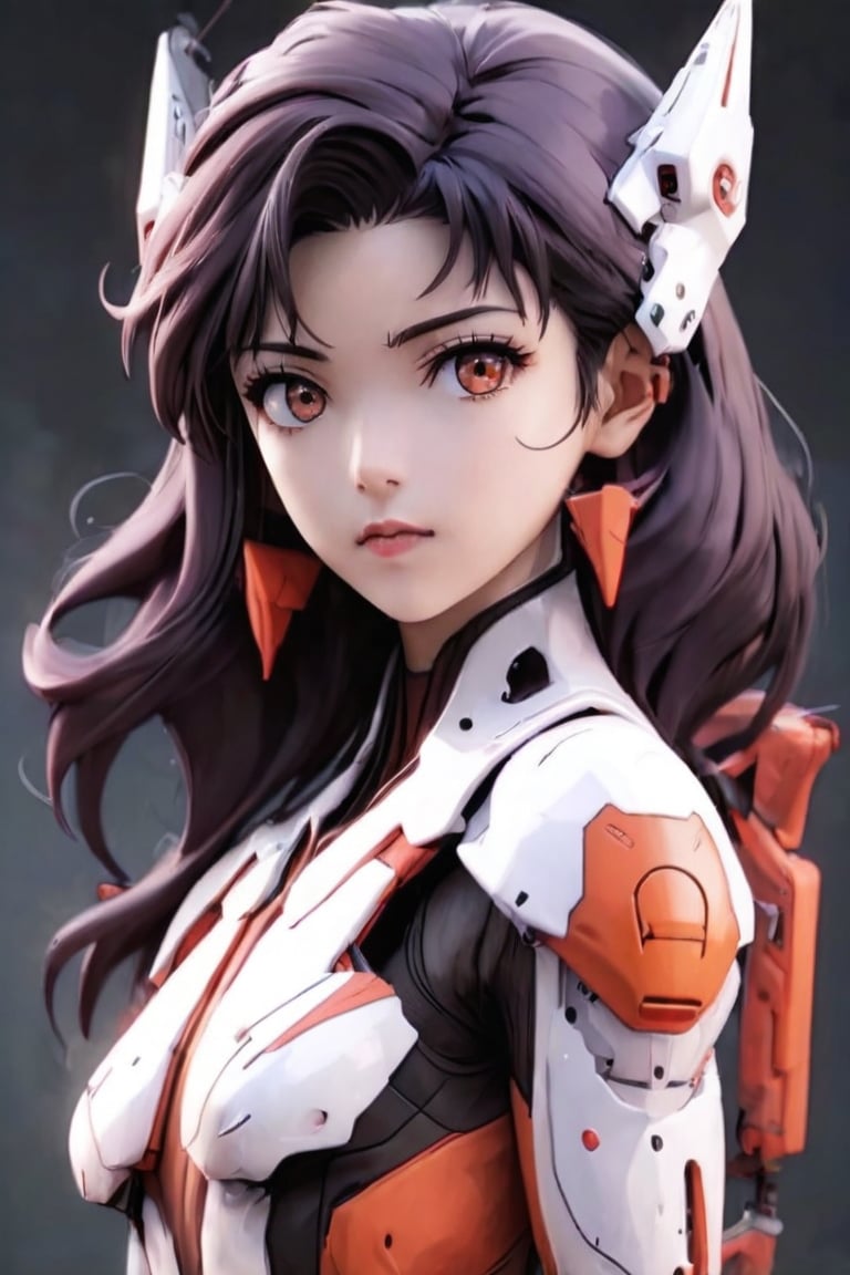 Close - up real - Live - action adaptation of a 3d character of Misato Katsuragi in plugsuit, charming face, NeonGenesis Evangelion cool expression,3D,PVC,Ink art style