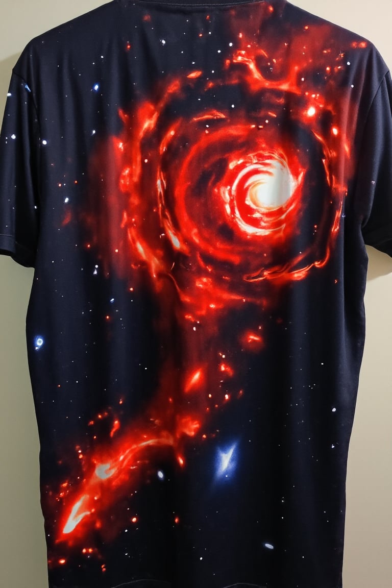 T_shirt with Design(A masterpiece of meticulous detail! Against the backdrop of a cinematic midway journey, a stunning comet sprints forward, shining with otherworldly light. The red vortex seemed to draw the comet into it. Against the backdrop of a deep starry sky, this lone comet embodies a mystical blend of power and mystery.),full length shirt