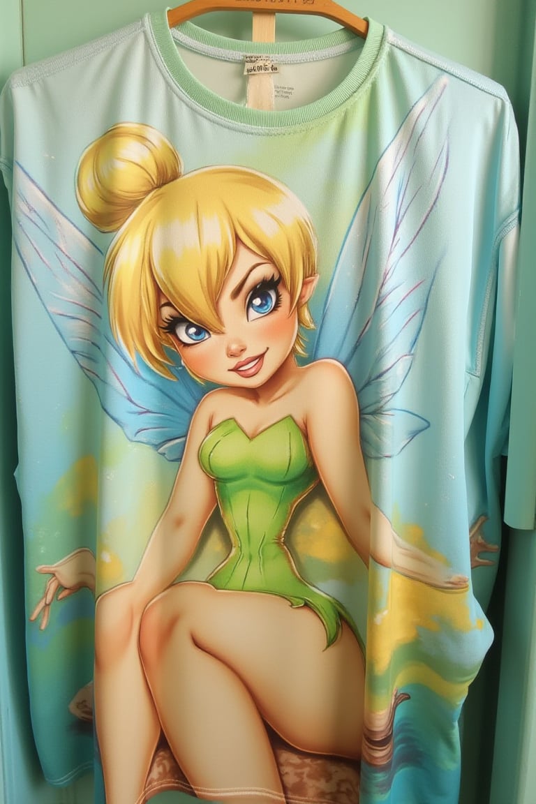 (masterpiece), best quality,waifu_shirt(Name),TinkerWaifu,fairy wings,blue eyes,green dress,single hair bun