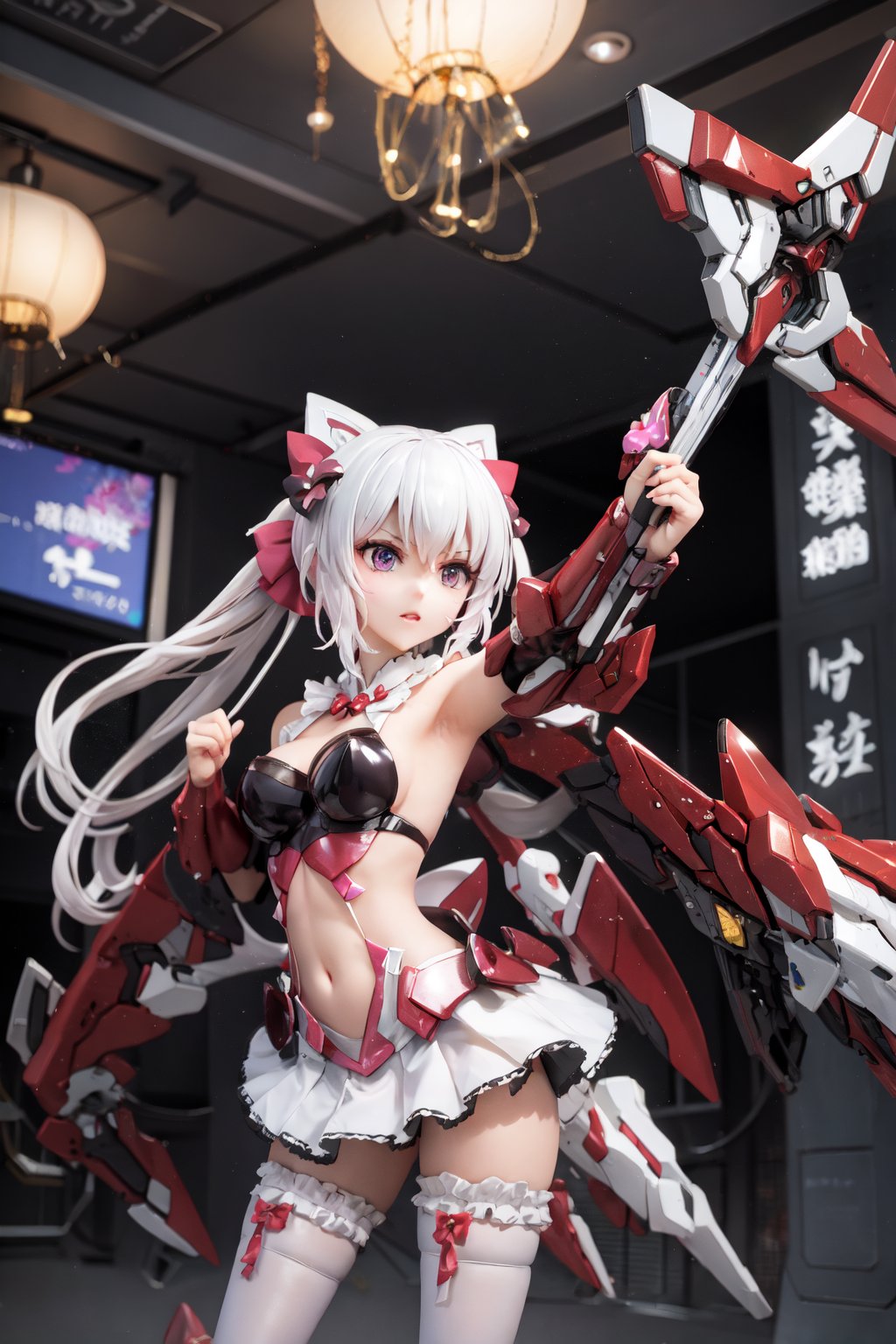 white_hair,twin_tails,long_hair, score_9_up, score_8_up,score_7_up,3D, facing_away, mikadopony, PVC,chris yukine,mecha musume, score_7_up,寮�,寮撶鎵�,bow,drawn_bow