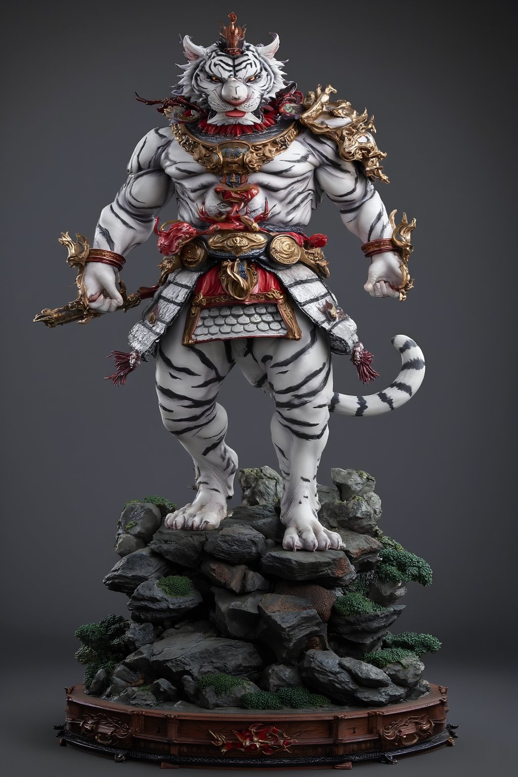 (extremely detailed 8k wallpaper), a medium full body photo of white tiger,intricate, highly detailed, dramatic, in white tiger costume,ready for battle,resin,a 3D rendering of a figurine 