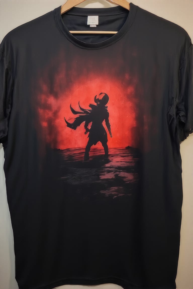 ,T_shirt,Design(silhouette of three howling wolves standing on a ridge, set against a backdrop of a black sky, half moon, stars. The moon is highly detailed and textured, while the wolves are entirely in shadow, creating a stark contrast, Canon EOS 5D Mark IV, masterpiece, 35mm photograph, film grain, award winning photography,vibrant use of light and shadow, vivid colors,high quality textures of materials, volumetric textures perfect composition, dynamic play of light, rich colors, epic shot, perfectly quality, natural textures,high detail, high sharpness, high clarity, detailed ,photoshadow, intricate details, 16k), from a distance