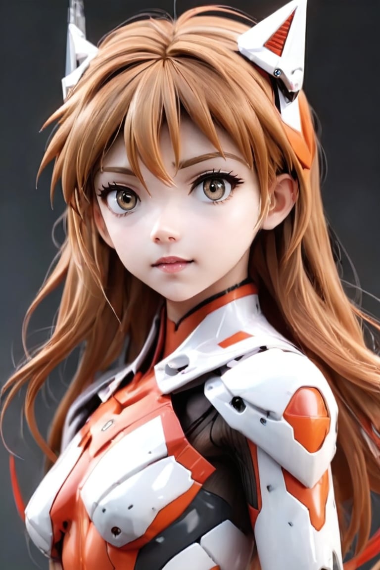 Close - up real - Live - action adaptation of a 3d character of Asuka Langley Soryu in plugsuit, charming face, NeonGenesis Evangelion cool expression,3D,PVC,Anime Style.