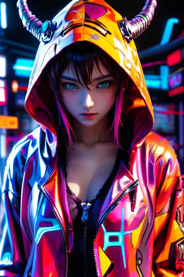 score_9_up, score_8_up,score_7_up,3D,upper_body,demon, facing_viewer,fully_clothed, score_9_up, score_7_up, PVC,anime,Anime Style.,vivid color,1girl,hooded_jacket,cybernetic,Ink art style