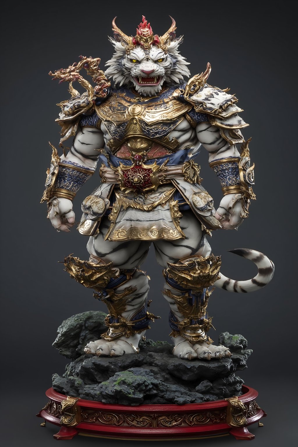 (extremely detailed 8k wallpaper), a medium full body photo of white tiger,intricate, highly detailed, dramatic, in white tiger costume,ready for battle,resin,a 3D rendering of a figurine 