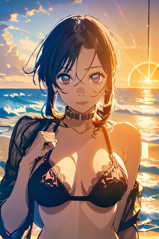 
 
20 year old emo woman in gothic fishnet lingerie 

 while at the beach with Beautiful sun set 