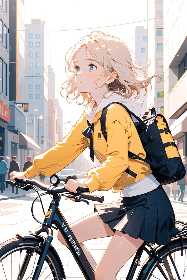 The girl on the bike as a messenger: You could explore the story of a girl who works as a bike messenger in a big city. As she navigates through the hustle and bustle of the streets, she encounters different intriguing characters and situations.,anime,cute,AG,Eyes