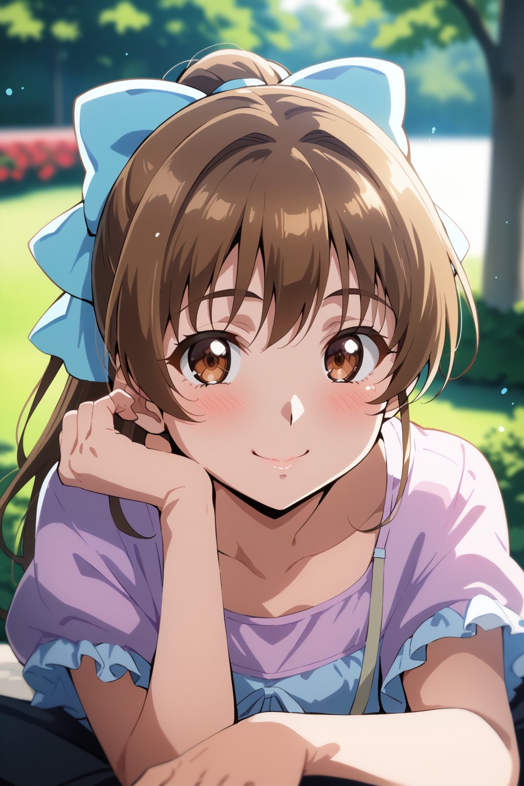 score_9, score_8_up, score_7_up, score_6_up, score_5_up, score_4_up, source_anime, sunohara shizuka,

brown hair, brown eyes, ponytail, hair bow, Cute anime girl on a date, looking at you with affection. Close-up portrait, warm smile, slight blush. Casual cute outfit, hair slightly tousled by breeze. Soft natural lighting, blurred romantic background of a park or cafe. POV perspective, as if sitting across from her,

masterpiece, best quality, cute girl, beautiful girl, perfect body, perfect face, shiny eyes,