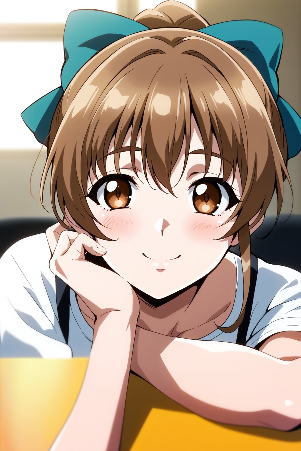 score_9, score_8_up, score_7_up, score_6_up, score_5_up, score_4_up, source_anime, sunohara shizuka,

brown hair, brown eyes, ponytail, hair bow, Cute anime girl on a date, looking at you with affection. Close-up portrait, warm smile, slight blush. Casual cute outfit, hair slightly tousled by breeze. Soft natural lighting, blurred romantic background of cafe. POV perspective, as if sitting across from her,

masterpiece, best quality, cute girl, beautiful girl, perfect body, perfect face, shiny eyes,