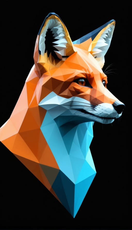 logo, fox  in polygon, black background, high resolution, 4k, sky blue under 