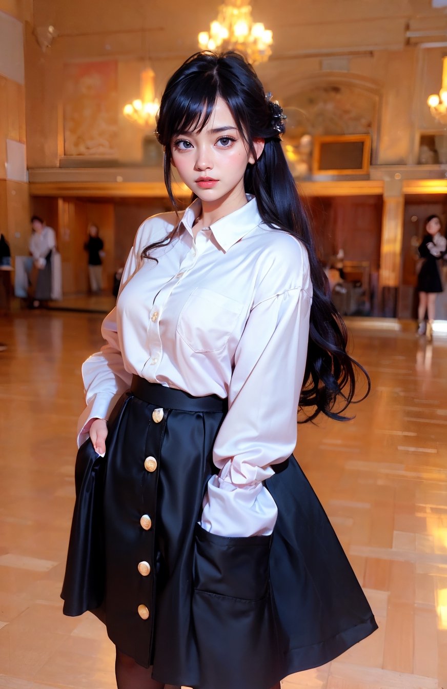 (((((Oversized button_up collared long sleeve shirt with pockets:1.5))))),((((long black skirt:1.4)))),(((((standing))))),((((front viewed, medium shot:1.4)))),(((extra long hair with bangs with blurry))),((((happy cute face:1.4)))),(Ultra-realistic, best photograph, best quality:1.3), (beautiful amd aesthetic:1.4), ((((stylish pose:1.4)))),((((large Asian ballroom:1.4)))),
perfect.,Bomi,Enhance,Model ,Asian ,Girl,(((eungirl))). ,eungirl,1girl. ,(((chutirada))).,JeeSoo ,chinagirl02